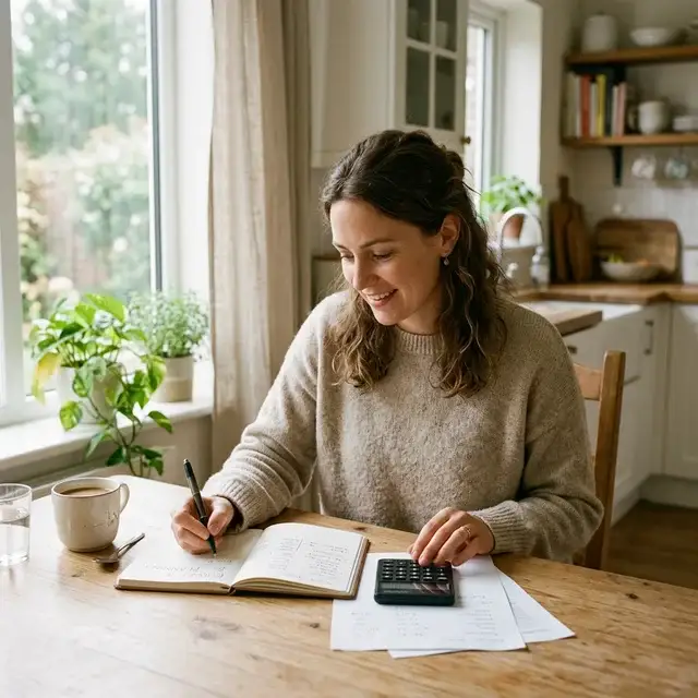 Family budget planner and monthly budget template on a desk