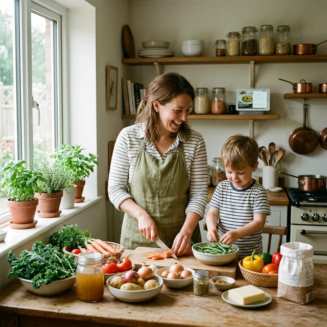 Stay at home mom practicing frugal living tips with family